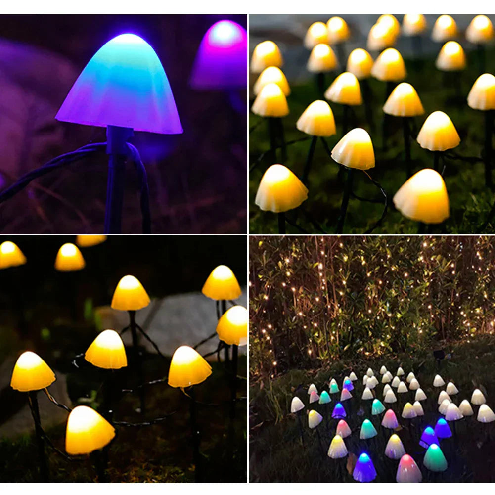 Ghirlandă Luminoasă cu Ciuperci Solare — Farmec Nocturn & Energie Curată