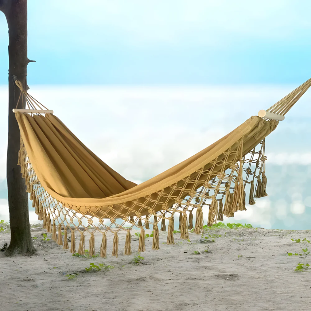 Exteriérový hamak bohémsky – Štýlová relaxácia a upokojujúca atmosféra 