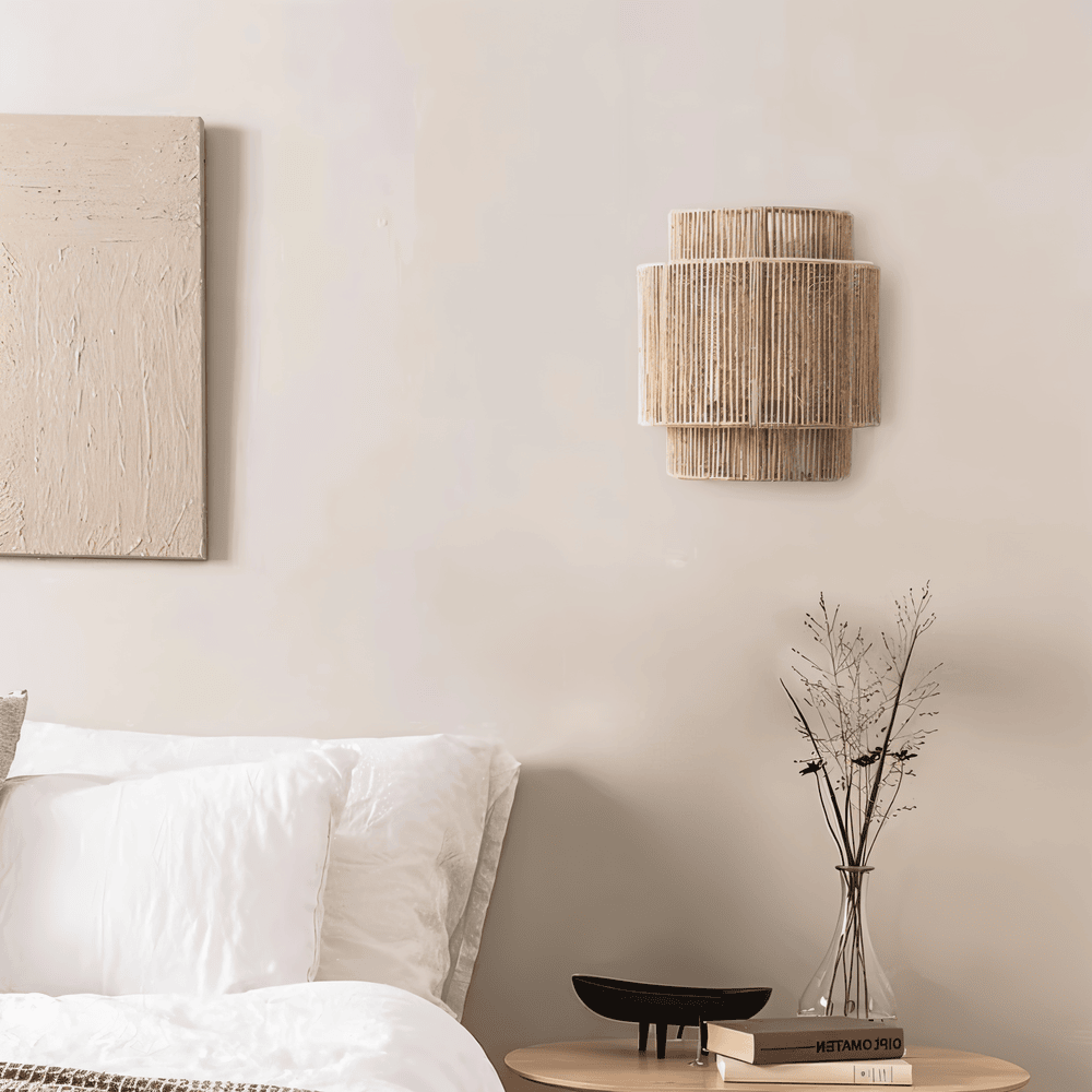 Rotan wandlamp met henneptouw kap - natuurlijk licht & authentieke charme