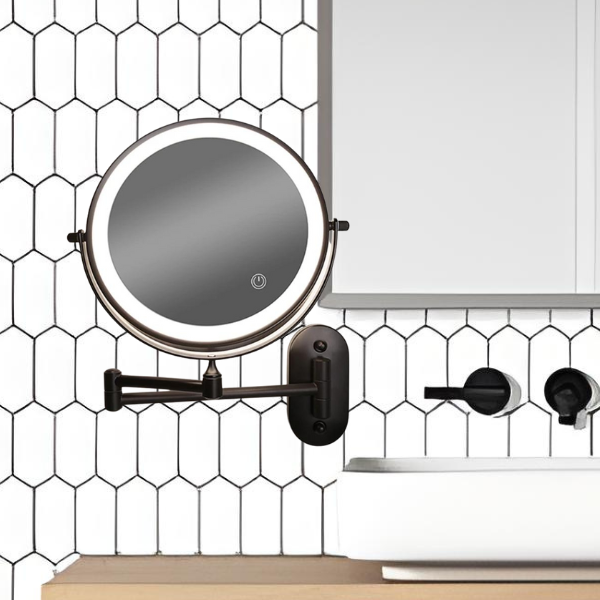 Miroir De Maquillage – Éclairage LED,  Effet Grossissant Et Sans Fil