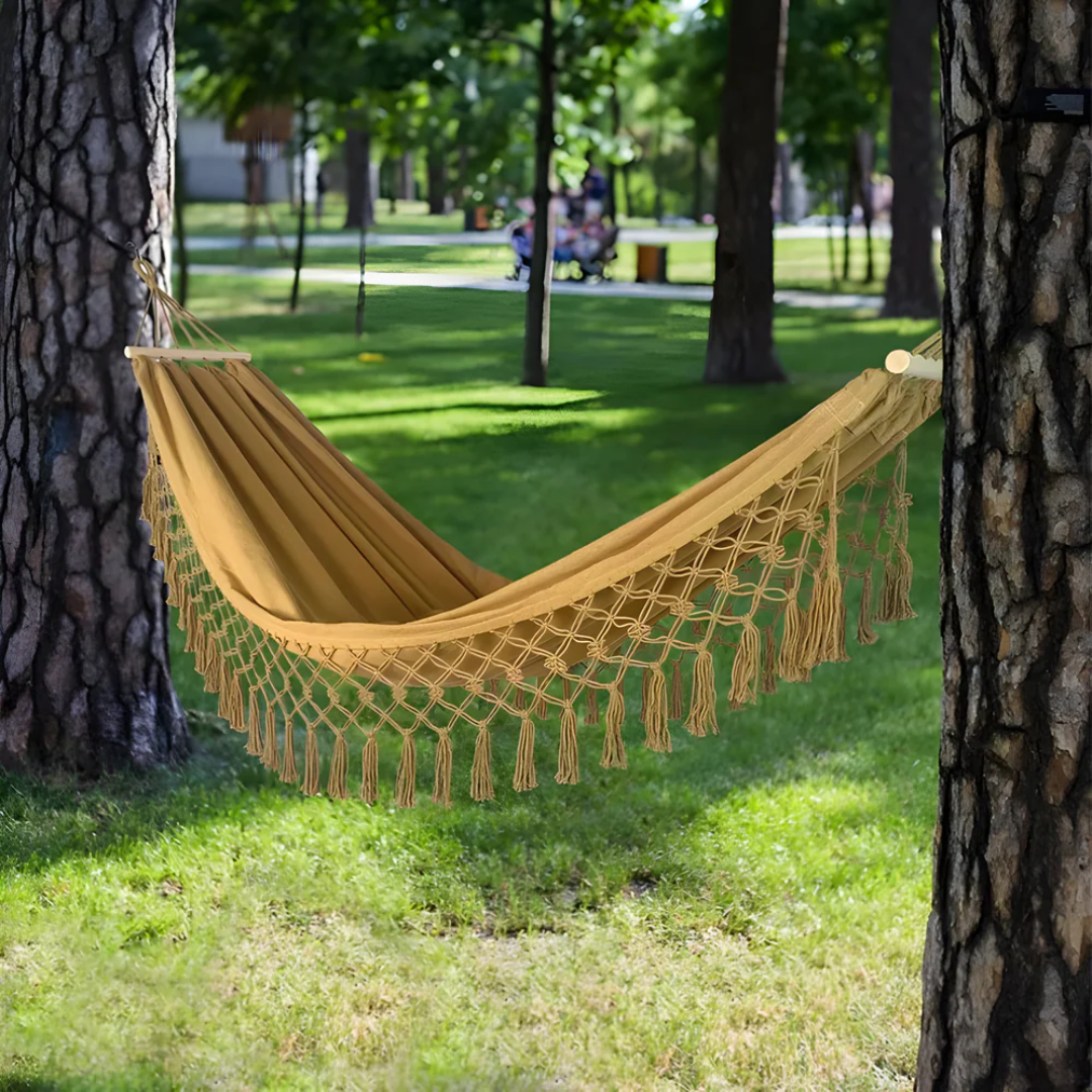 Hamaca Exterior Bohemia – Relajación Estilizada y Ambiente Apacible 