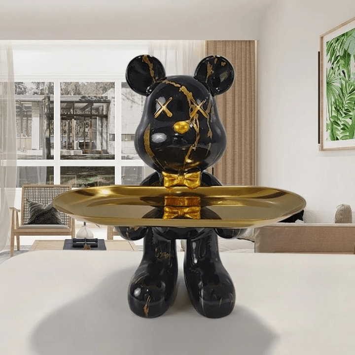 Estátua Urso Decorativa com Prato Elegante 